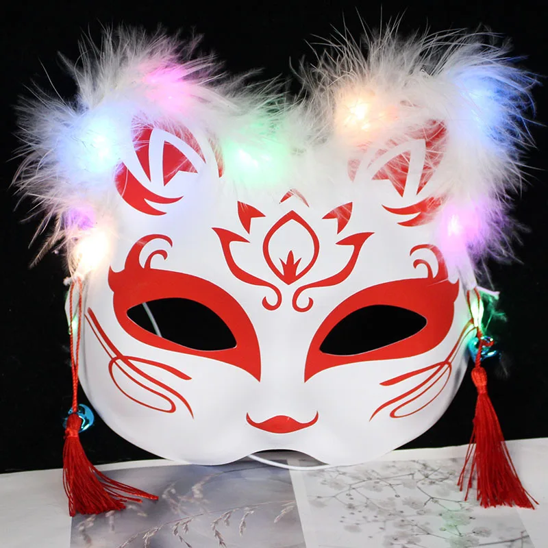 Anime Fox Mask Hand-Painted Plastic Half Face Cat Feather Eye Masks Masquerade Party Cosplay Props festival Kids gifts Toys