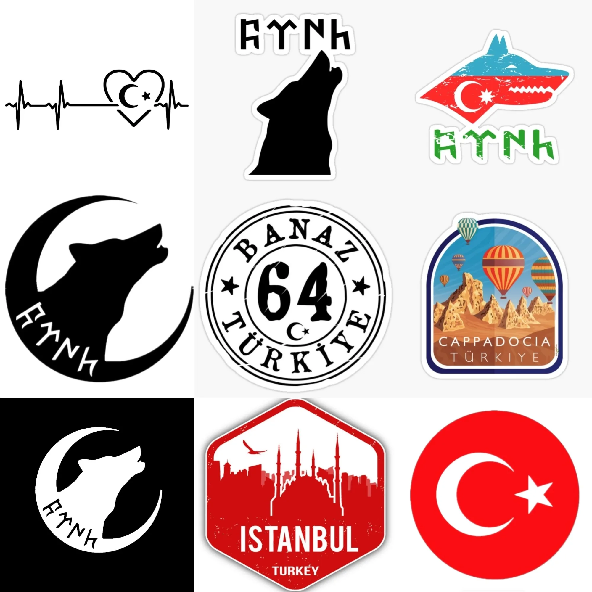 

Turkey Flag Map Wolf Moon Creative Waterproof PVC Sticker for Decoration Car Van Truck Bicycle Window Helmet Fridge Wall Decal