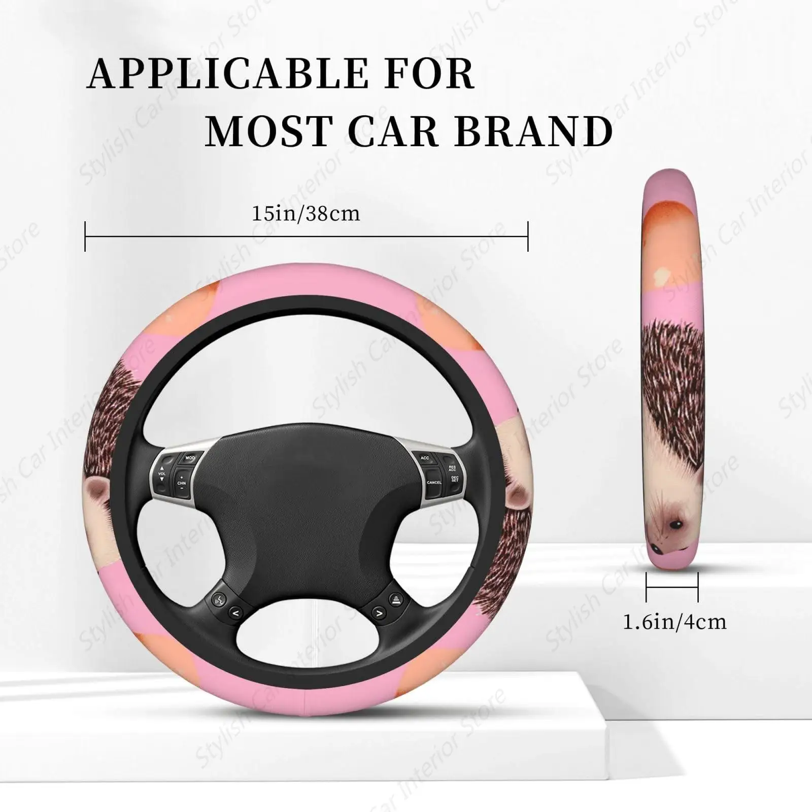 Little Hedgehog Pink Microfiber Steering Wheel Universal 15 Inch Stretch Auto Steering Wheel Cover Protective Cover Accessory