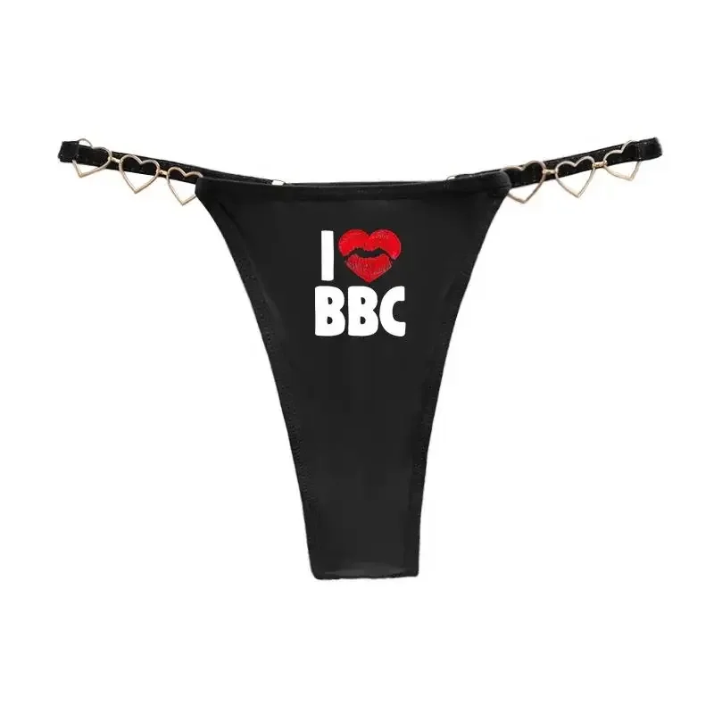 Sexy Thong for Women Love Heart Decoration Cotton Crotch Low-rise Underwear I LOVE BBC Heart Lips Female Panties Girls Wife Gift