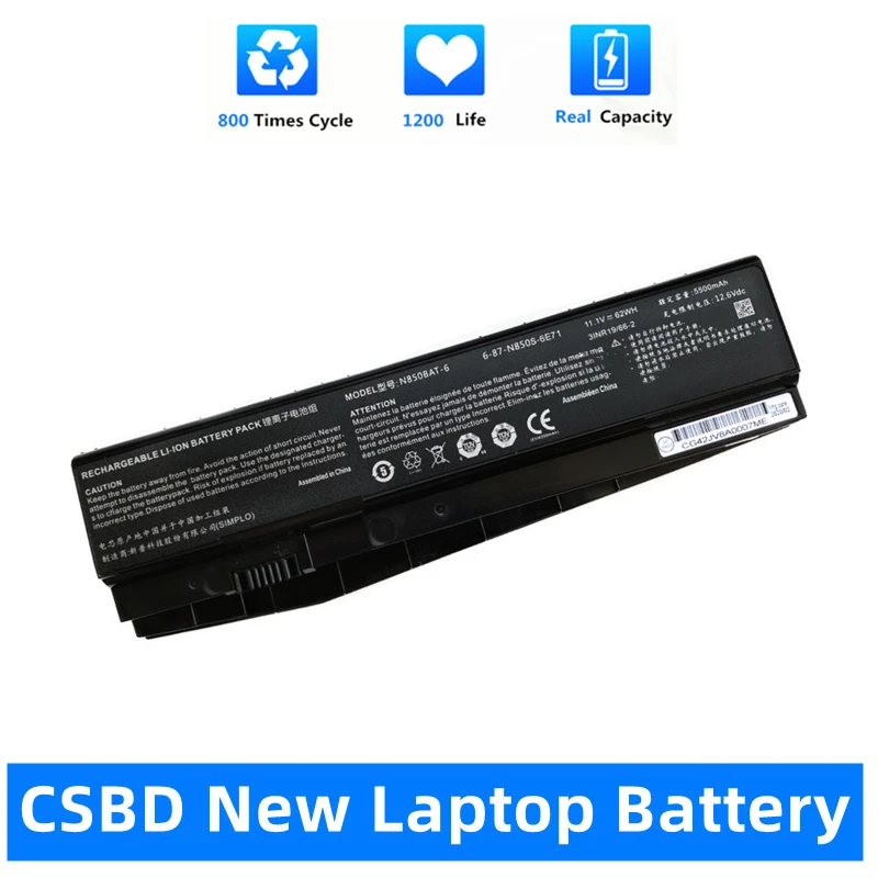 

CSBD New N850BAT-6 Laptop Battery For Clevo N850 N850HC N850HJ N870HC N870HJ1 N870HK1 N850HJ1 N850HK1 N850HN 11.1V 62WH/5500mAh