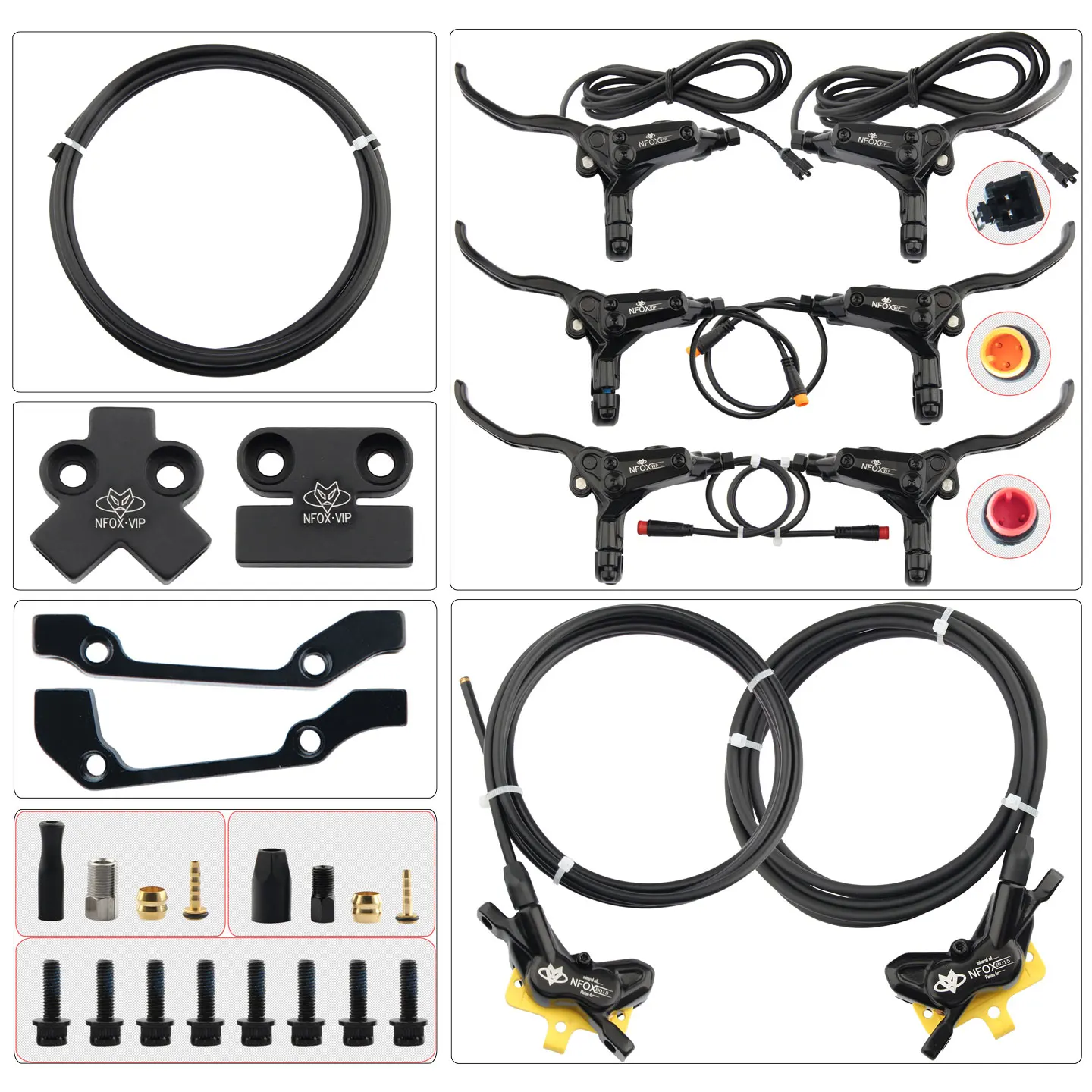 NFOX B015-4 Piston Caliper Tricycle Power-Off Brake Handle Three-Way One Support Two Oil Pipe Accessories Hydraulic Brake Kit