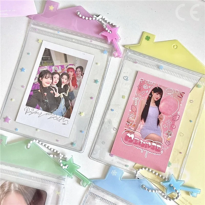 INS نمط Kawaii منزل على شكل حامل بطاقة الصورة ل 3 بوصة صور K-Pop المعبود Photocard حامل الغطاء الواقي غطاء بطاقة الهوية