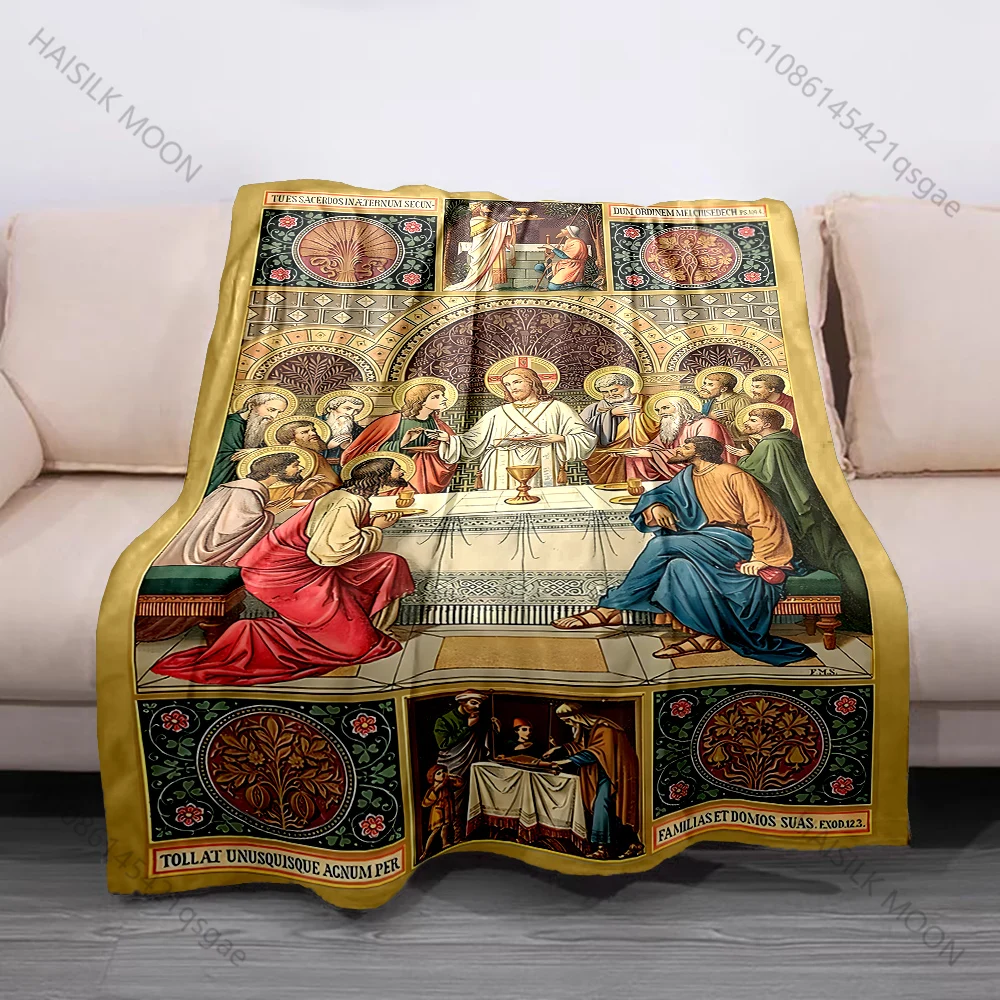 1PC Religious Last Supper Artwork Print Believer Pray blanket Warm soft flannel material suitable for all seasons luxury gift