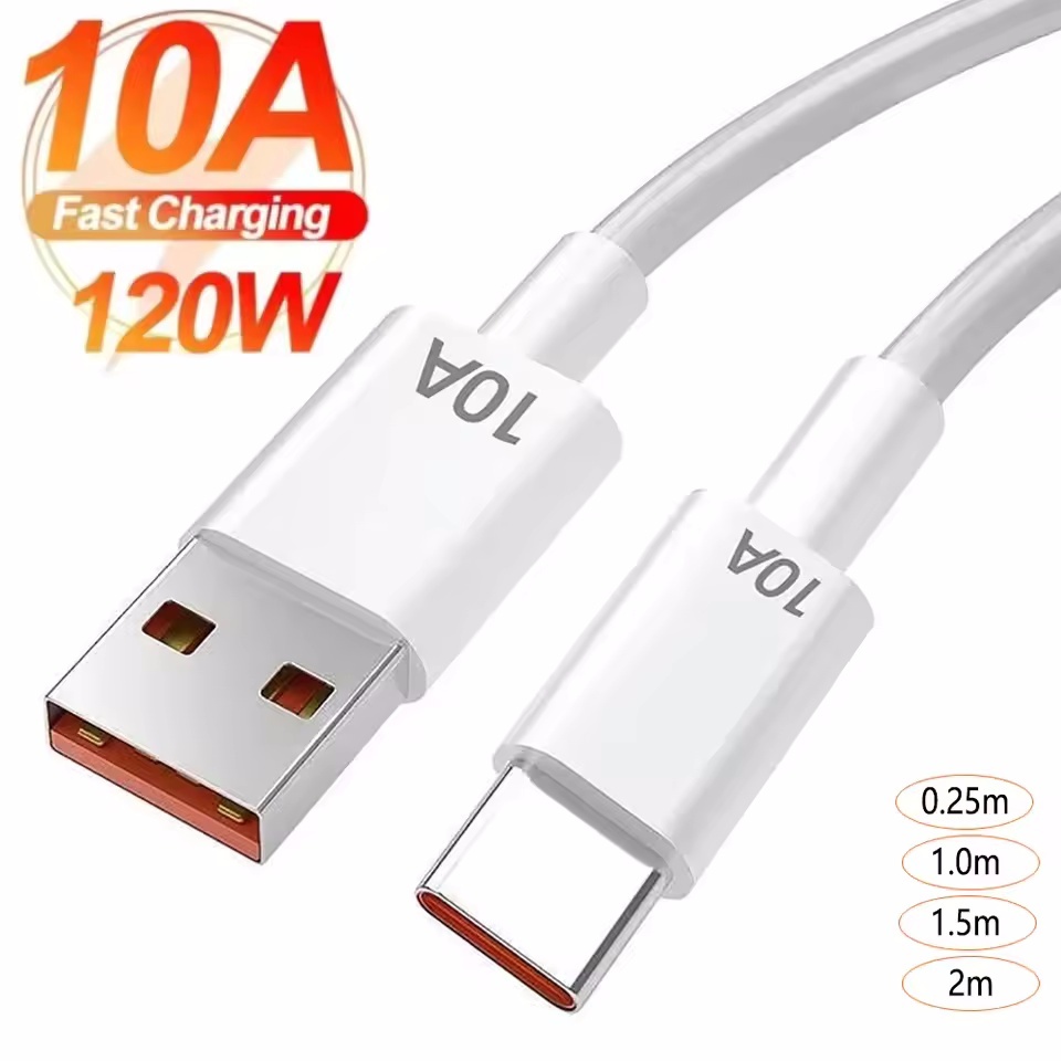  120W 10A USB to Type C Cable 0.3/1M/1.5M/2M Super Fast Charging Cable For Android Huawei P30 Honor Data Cord For Xiaomi Redmi 
