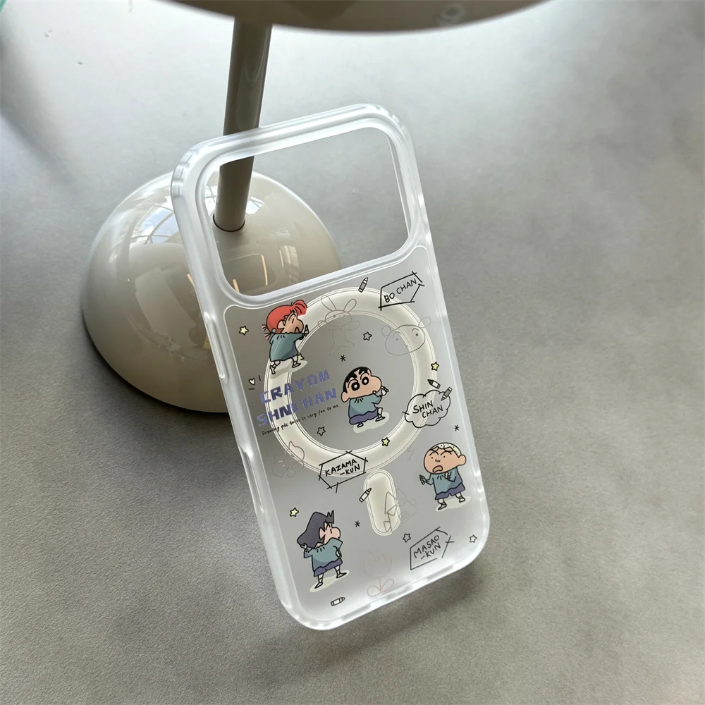 Koreańskie etui na telefon z magnetycznym stojakiem, uroczy, kreskówkowy Shin-chan, do iPhone 17 16 Pro 15 14 Pro Max 13, z uchwytem na karty Magsafe — zdjęcie produktu 6