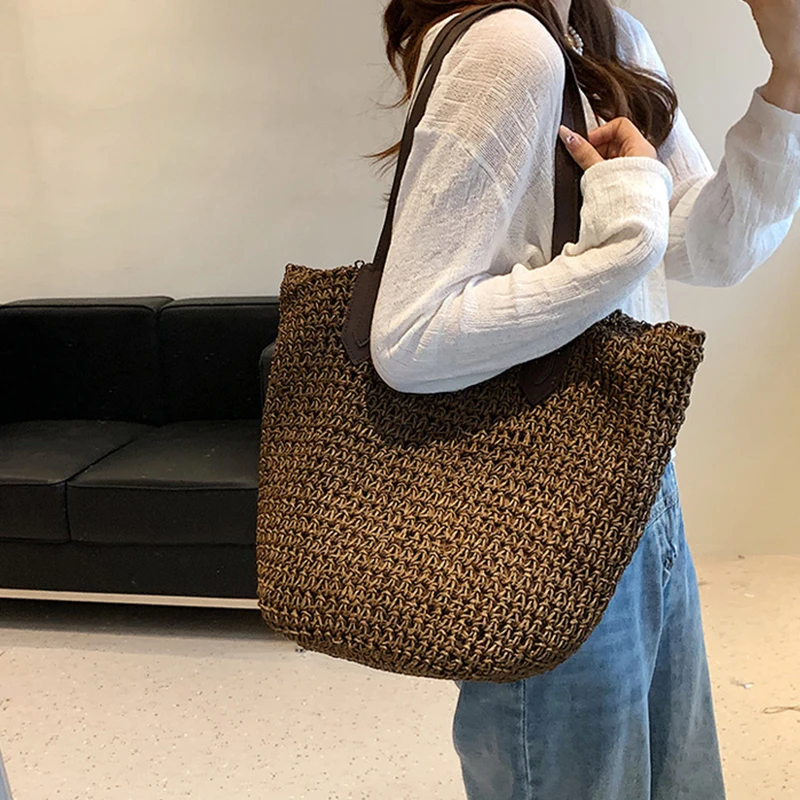 Sommer Strand Taschen Für Frauen Handgemachte Rattan Gewebt Schulter Taschen Große Kapazität Stroh Tasche Böhmischen Casual Reise Handtasche Totes – Detail 7