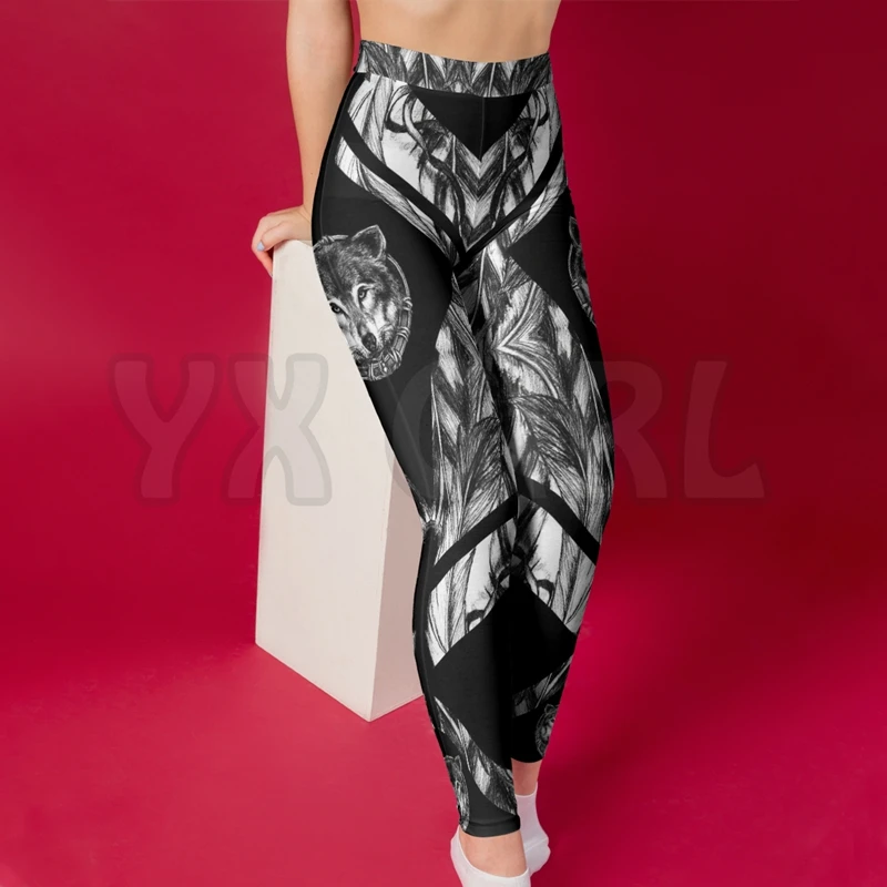 YX GIRL damskie dla dziewczynki Native Wolf 3D legginsy z nadrukiem Sexy elastyczne kobiece obcisłe legginsy gotyckie legginsy jogi