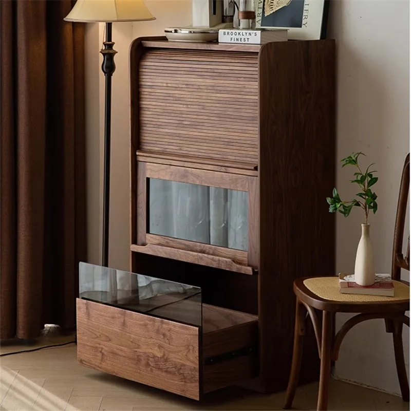 Nordic Simple Living Room Cabinets Brown Classic Tall Solid Wood Living Room Cabinets Storage Glass Meuble Rangement Furniture