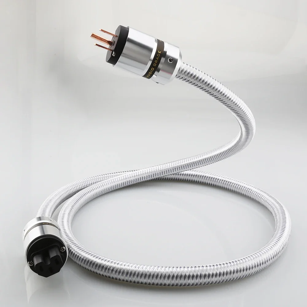 Cabo de alimentação CA de áudio HiFi, cabo de alimentação com plugues banhados a ouro versão dos EUA de 3 pinos, cabo de alimentação audiófilo 14AWG 125V 15A