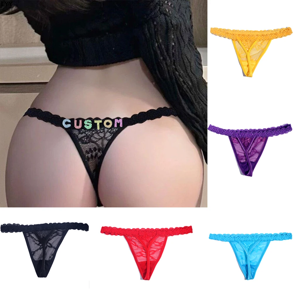 Women Customized Lace Thongs with Crystal Letter Name DIY Body Chain Sexy Bikini Personalize Cheey Panties Body Jewelry Gifts