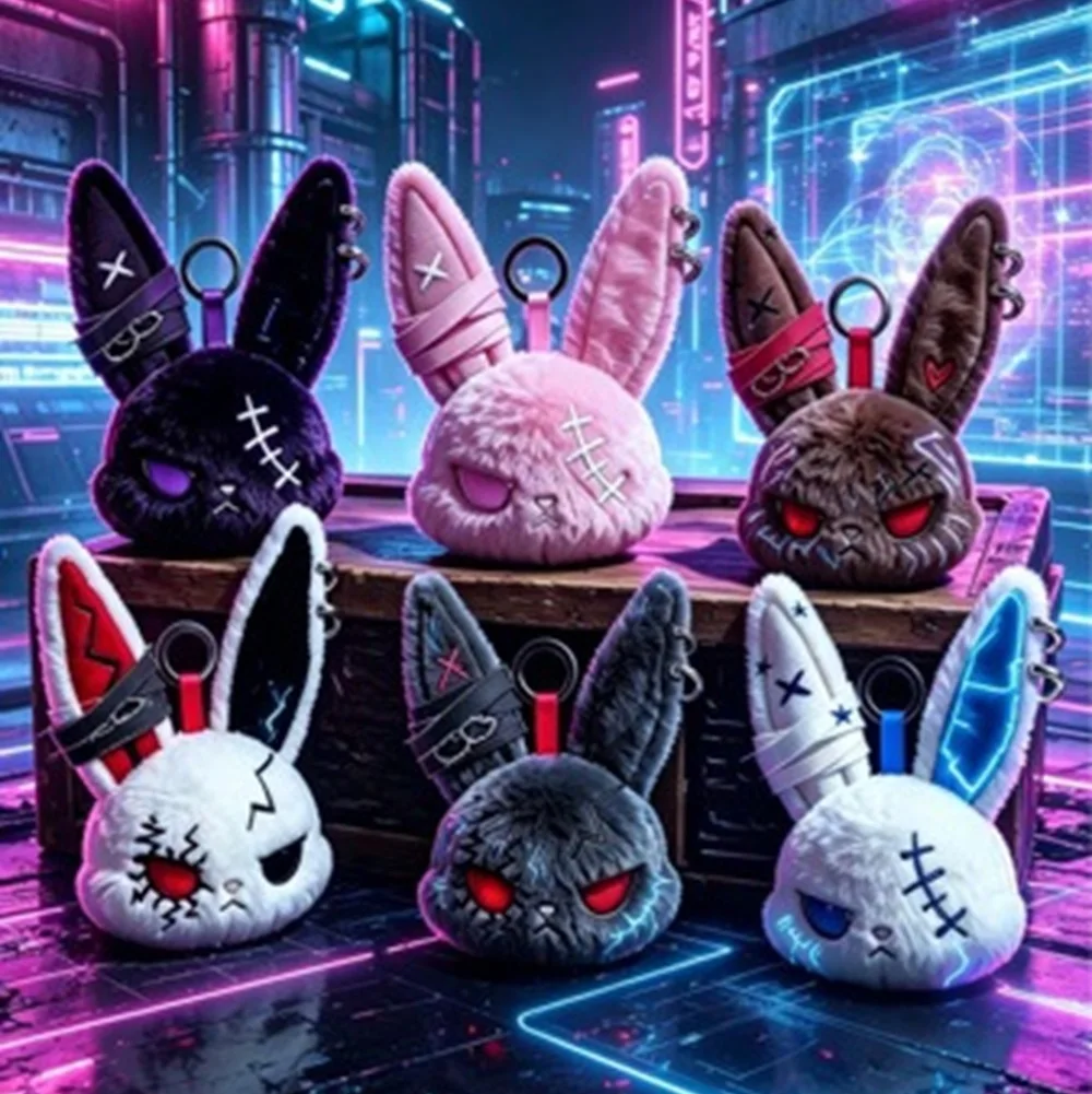 Gothic Häschen Plüsch-Schlüsselanhänger mit Bandage-Design, Kawaii Schlüsselring-Anhänger, Auto- und Taschen-Ornament, Geschenk für Mädchen und Kinder
