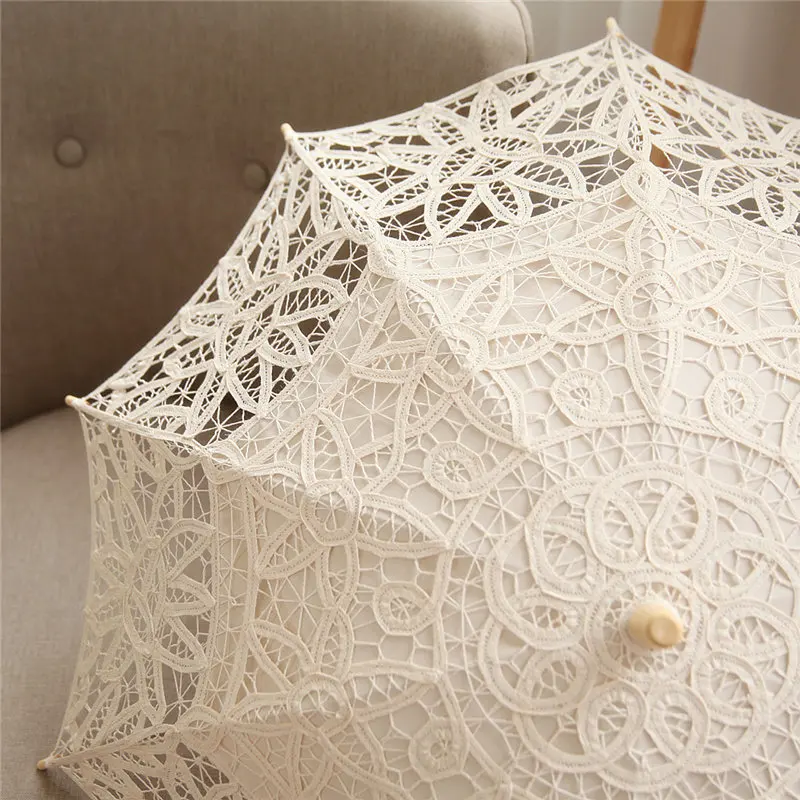 Peixin retro lace umbrella women's wooden straight pole umbrella wedding shooting  photo white