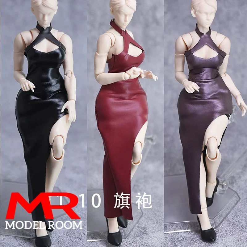 1/12 Female High-Slit Cheongsam Elastic Synthetic Leather Dress Clothes Model Fit 6 inch NT-04 Selina Soldier Action Figure Body