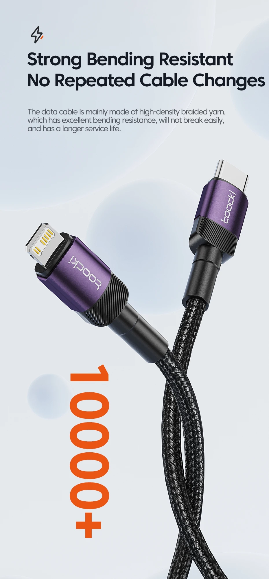 Toocki PD 27W Cable for iPhone 14 13 12 11 Pro Max 8 7 Plus Macbook 2.4A Fast Charging USB C to Lighting Cable Data Wire