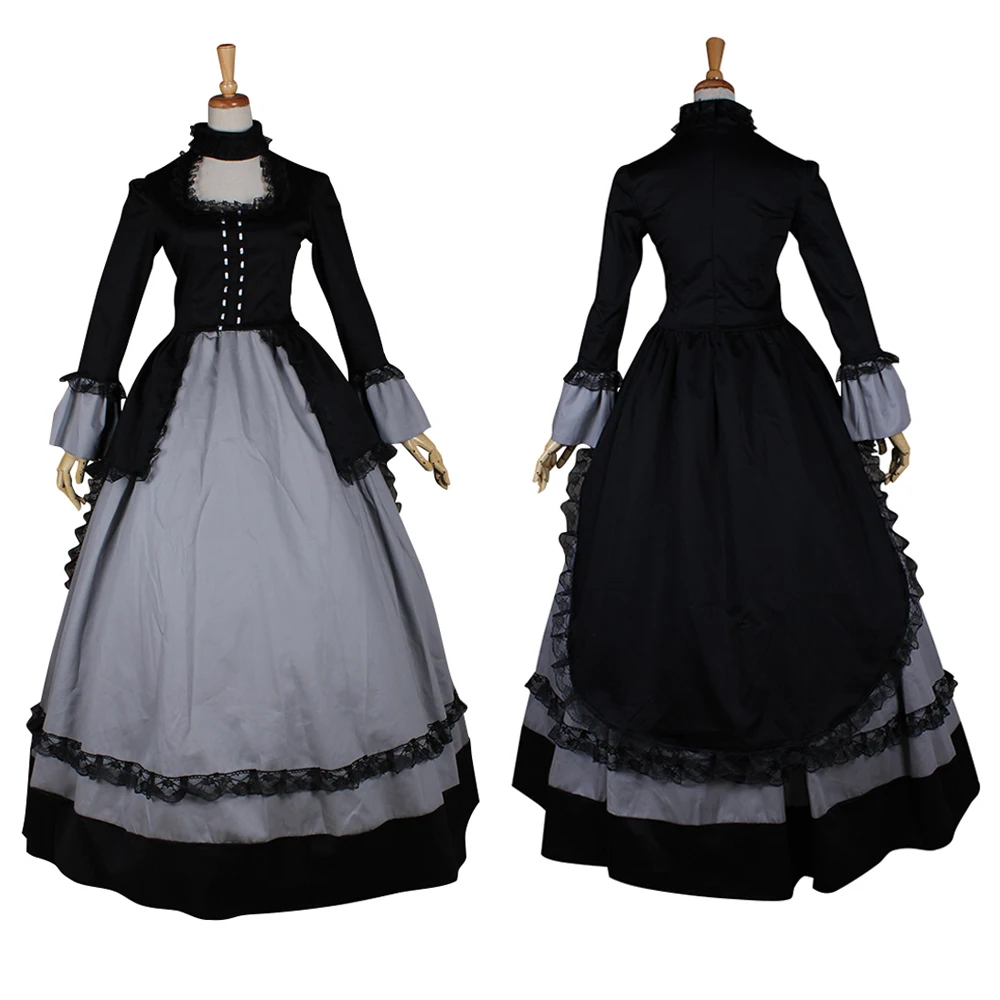 

Victorian Edwardian Gothic Black Dress with coat medieval England Victorian Era Dress Circus Theatre rococ Costume for women