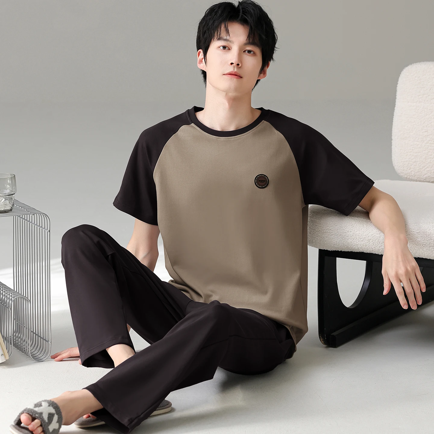 Big Yards L-7XL Pijamas Summer Men's Modal Cotton Pajamas Solid Color Sleepwear Pajama Sets Casual O-Neck Sleep&Lounge Pyjamas