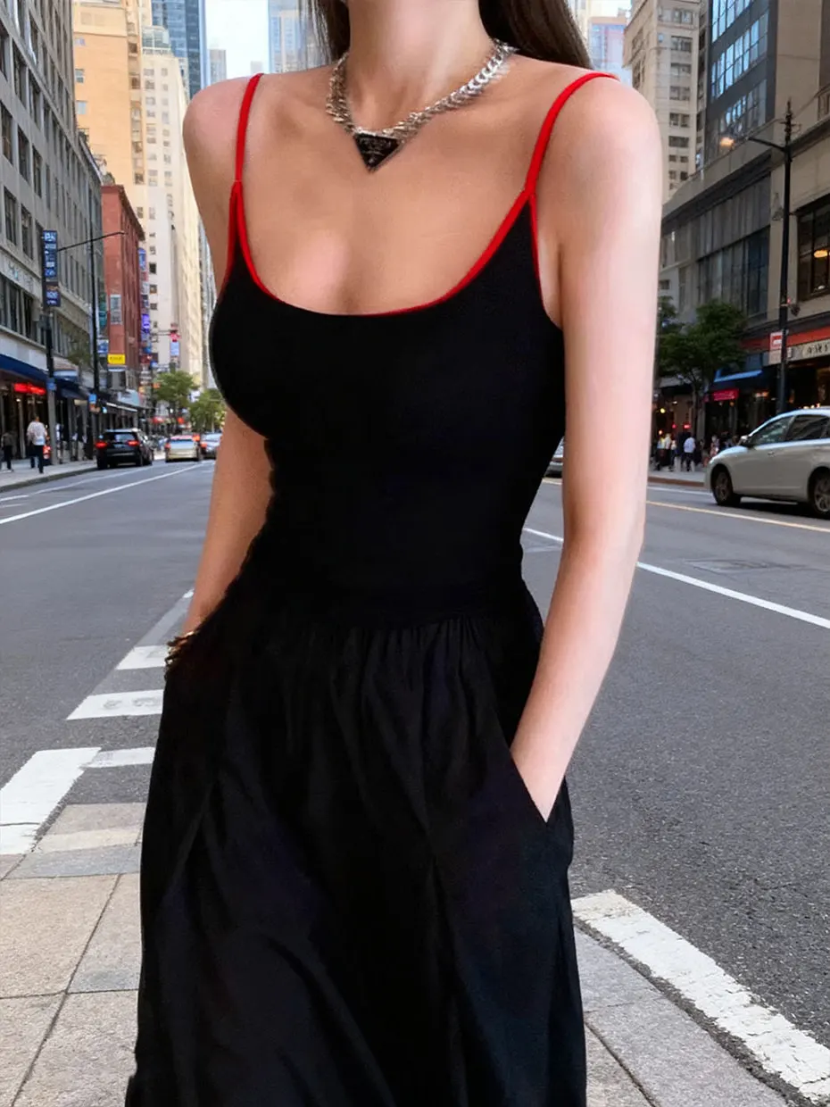 Stunning American Style Small Strap Vest Women's Inner Match Beautiful Back Bra Detachable with Chest Pad Outerwear Top