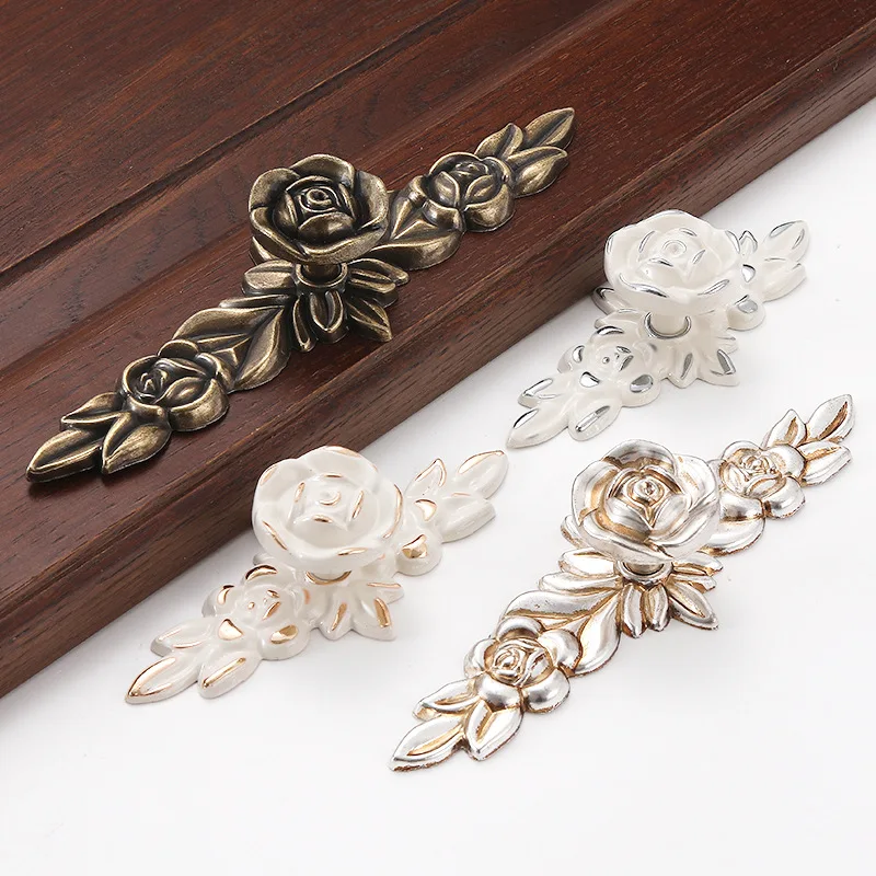 European Vintage Cabinet Door Single Hole Handle Rose Light Luxury Shoe Cabinet Drawer Handle Cabinet Closet Door Simple Handle