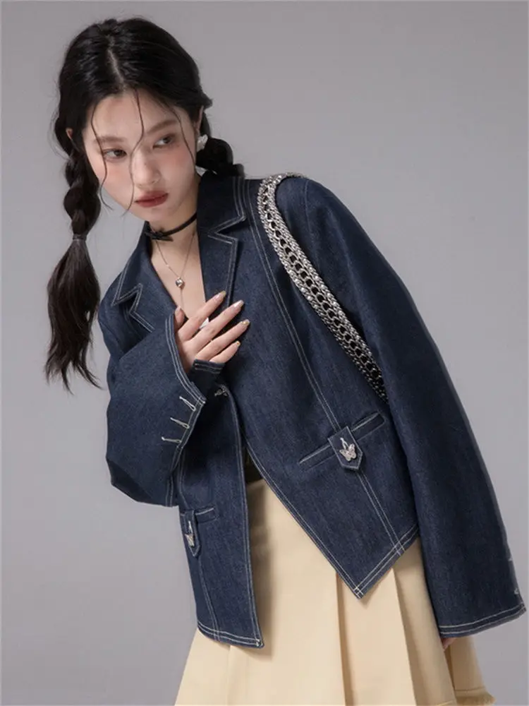 

Куртка женская джинсовая свободного покроя, уличная одежда в Корейском стиле, Винтажный дизайн, пальто из денима в стиле Харадзюку, американская верхняя одежда с длинным рукавом