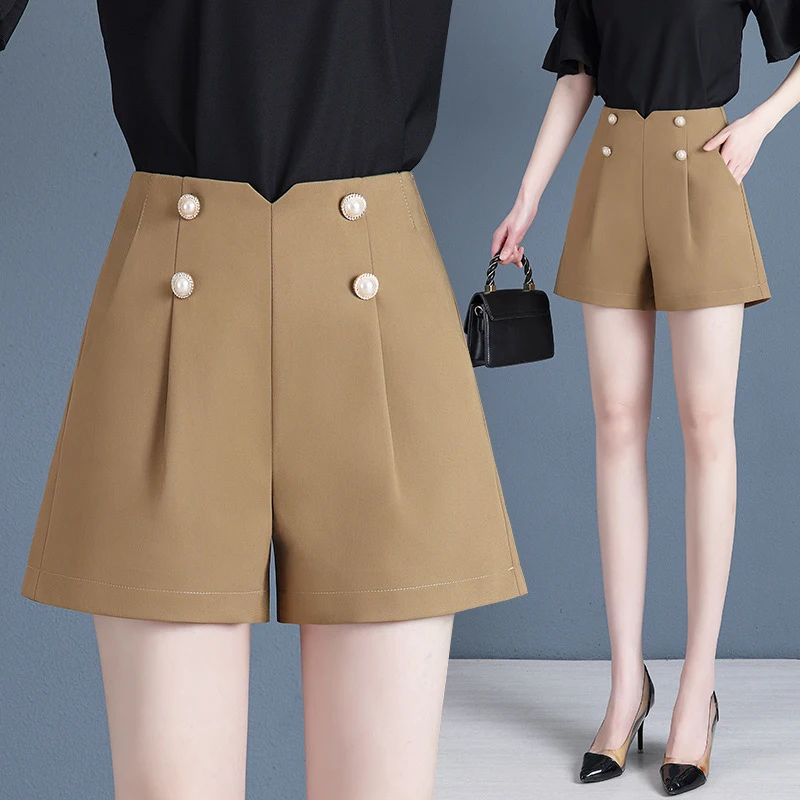 

Women's summer shorts for outdoor wearAHigh-waisted thin double-button slimming wide-leg shorts, loose and fashionable casual pa