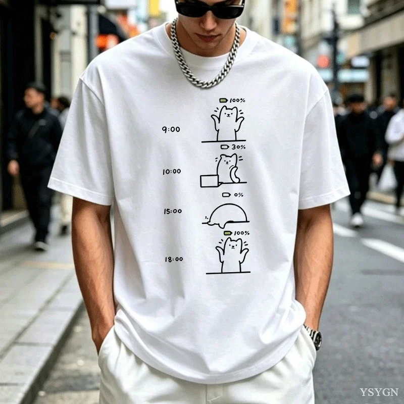 Joke Bear Funny Meme Cotton Tee Sleepy Study Line Art Print T-Shirt Soft Casual Top for Otakus Japanese Trend Clothes Man Women