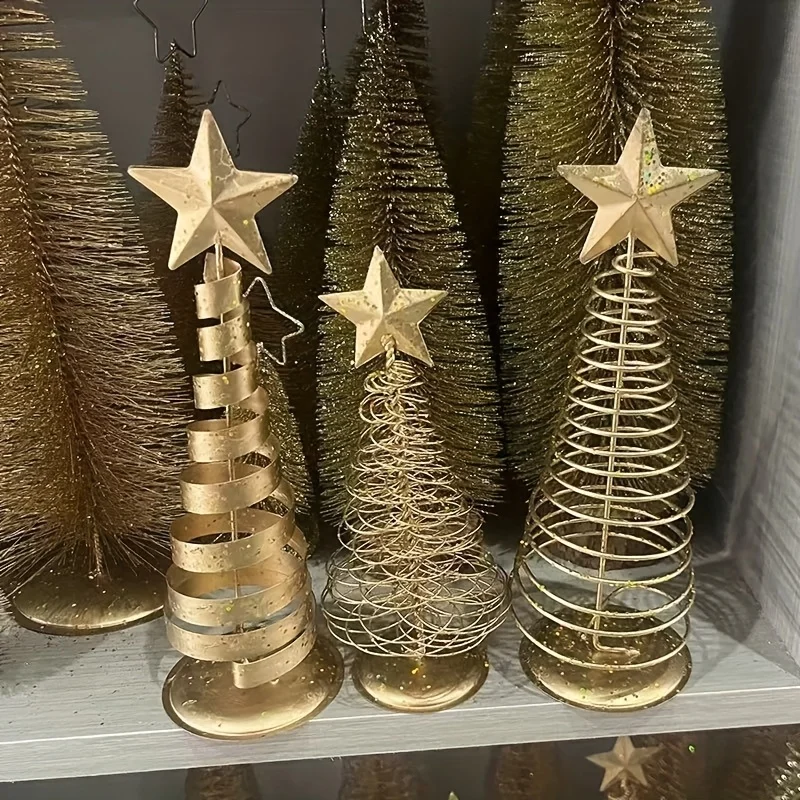 Iron Golden Christmas Tree Decoration Festive Tabletop Ornament Holiday Home Decor Xmas Tree Figurine Christmas Party Decoration