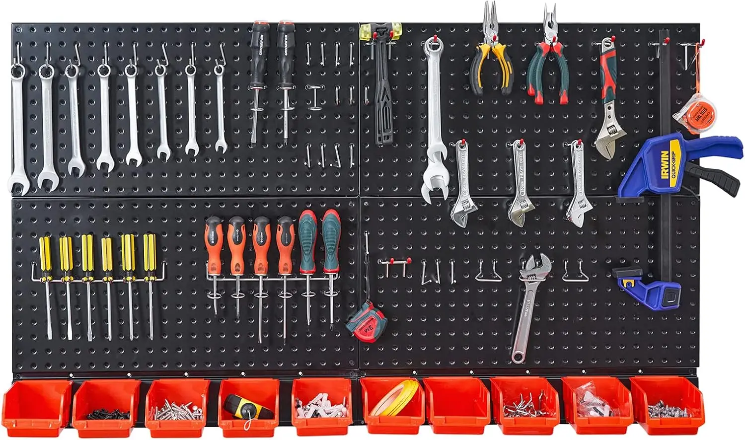 Ultrawall Pegboard Wall Organizer, Black Metal Pegboard Panels, Garage Storage System with Hooks and Storage Bins, 59pcs