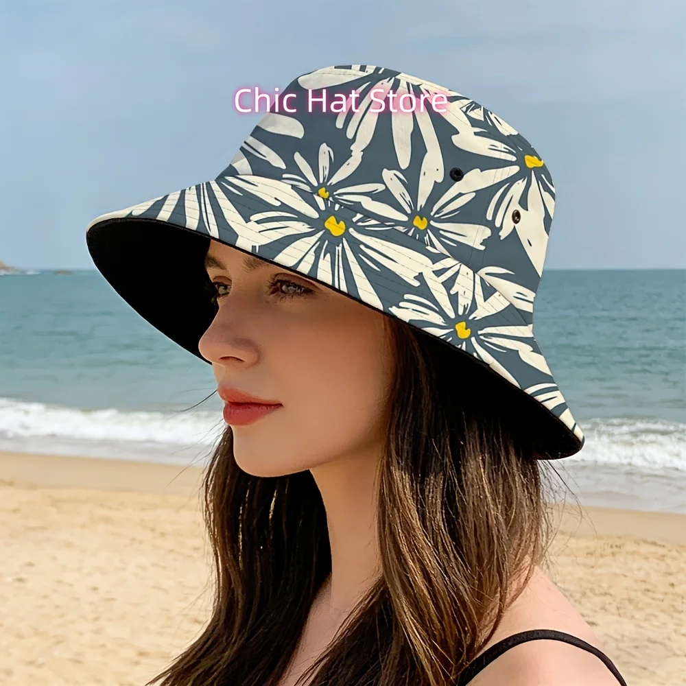 1pc of Beach and Outdoor-friendly Daisy Print Fisherman Hat, a High-quality Unisex Hat Suitable for Outdoor Vacations, Travel, B