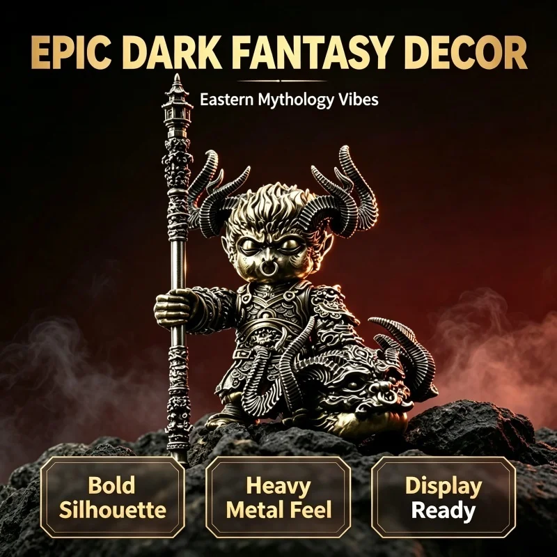 Vintage Eastern Myth Warrior Figurine Removable Magnetic Helmet Metal Craft Ornament Desktop Decoration Collectible Gift