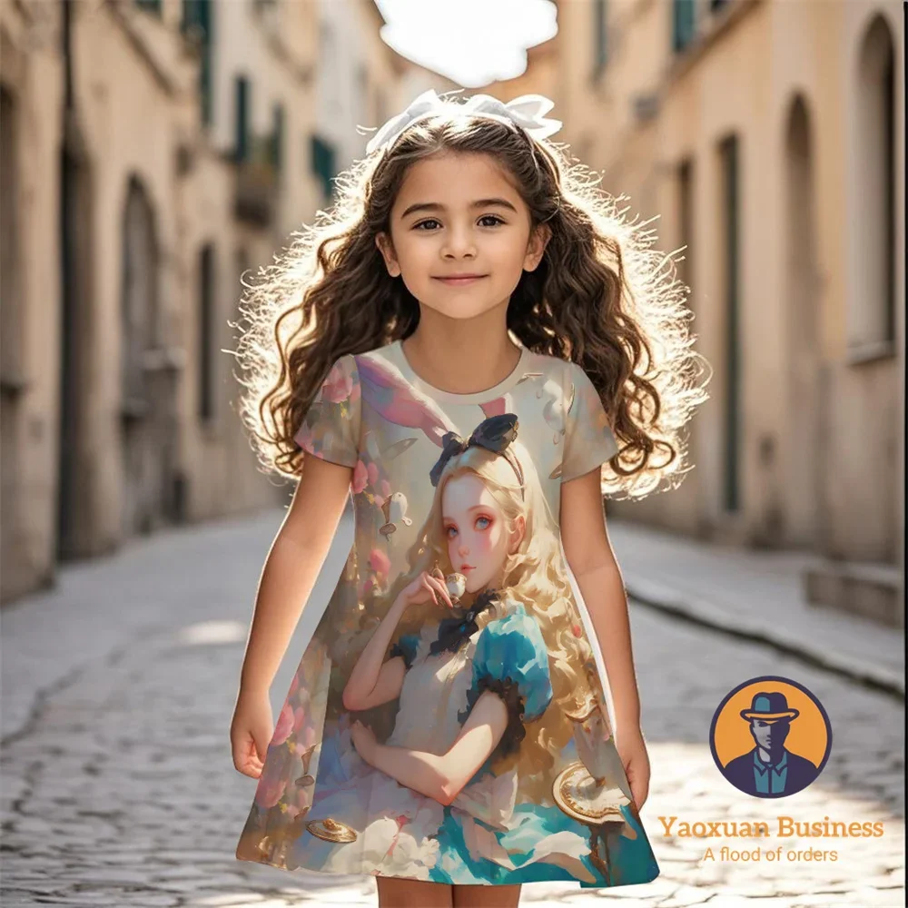 

Новое поступление 2025 года, детское платье с 3D принтом «Алиса в стране чудес» для девочек, милое, прохладное, летнее, новое ​