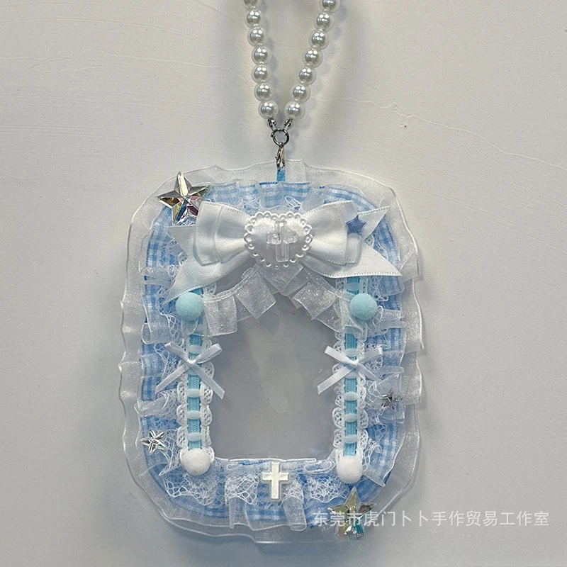 Anime Kpop Photocard Display Card Sleeve with Charm Sweet Lace Heart Photo Card Protector Instagram Aesthetic ID Card Holder