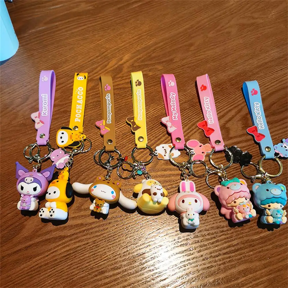 Portachiavi Sanrio Hello Kitty Little Twin Star Kuromi con ciondolo floreale Simpatico cartone animato con ciondolo per borsa, portachiavi per auto, regalo