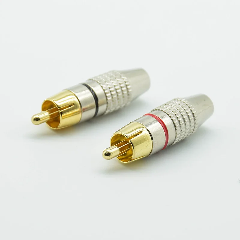 4pcs  Male to Male Convertor for Coaxial Cable Gold RCA Male Plug Non Solder Audio Video Adapter Connector