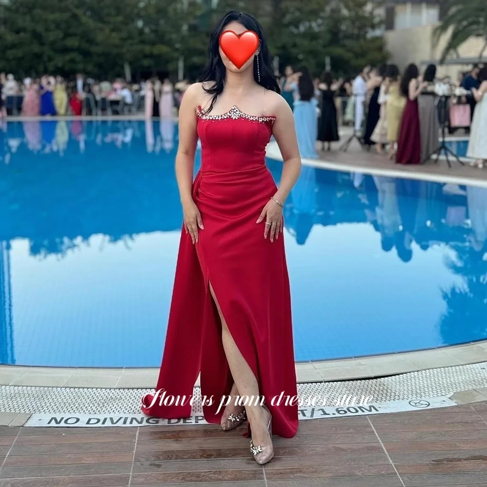 

Flowers Mermaid Party Dress Beaded Evening Dress Crystal Stones Prom Dress Side Train vestidos de novia Customized