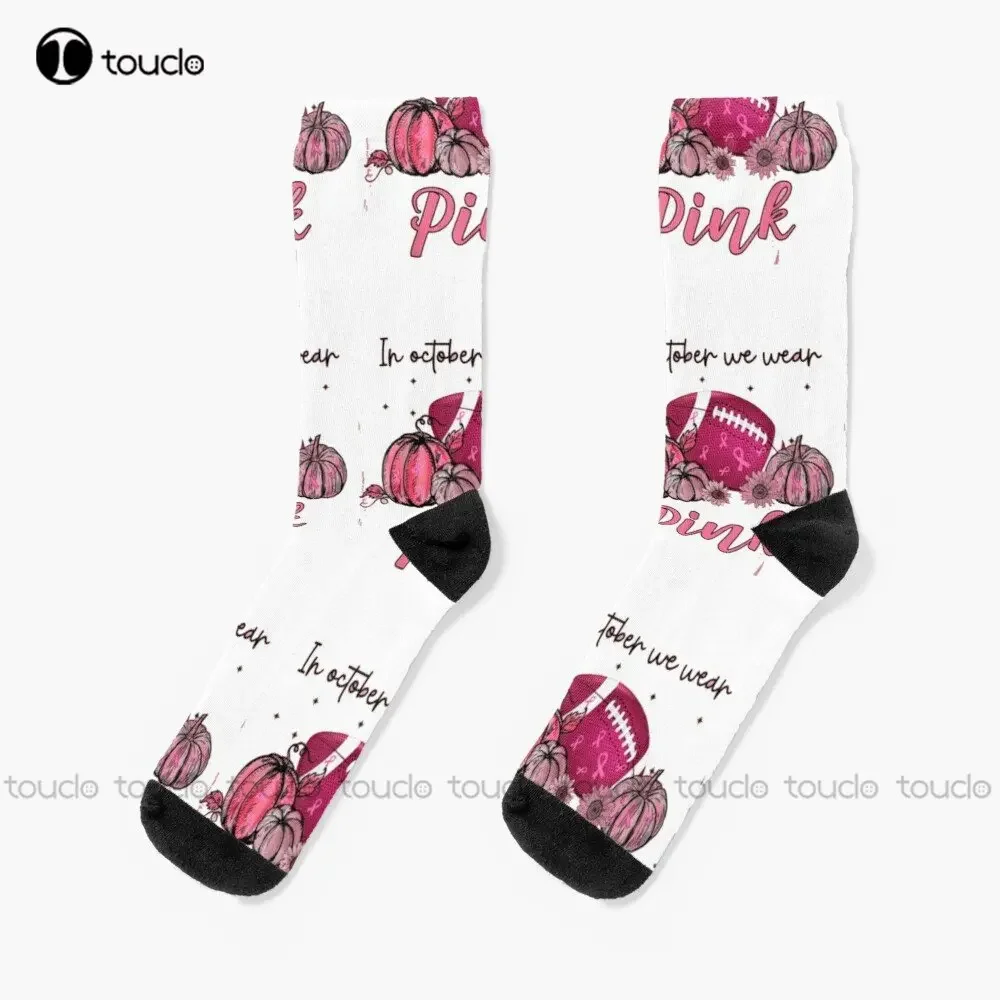 

In October We Wear Pink Football Breast Cancer Awareness Socks American Flag Socks Men 360° Digital Print Custom Gift Casual