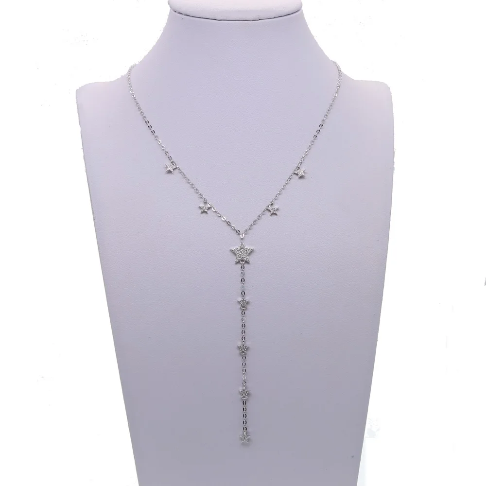 lovely cz star charm long women necklace gold silver color fashion trendy jewelry cubic zirconia cz charming lariat chain