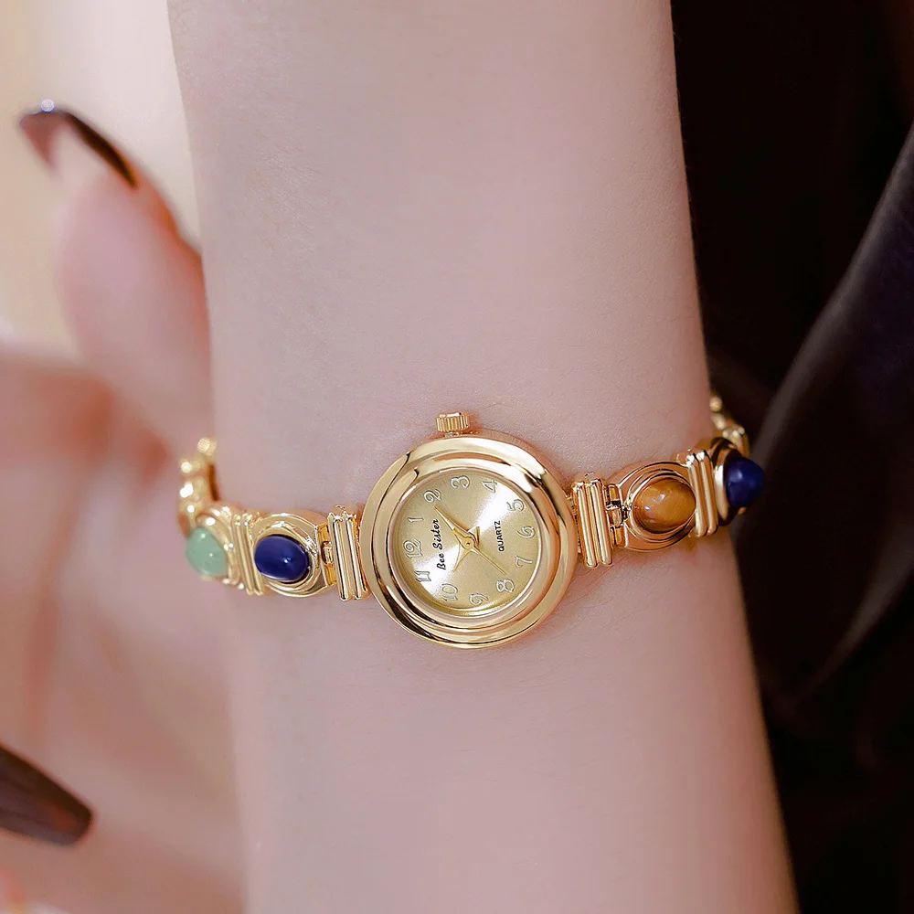 Vintage Women's Watches Fashion Naturally Jade Jewelry Bracelets High Quality Gold Wristwatch Retro Quartz Ladies Dress Watches