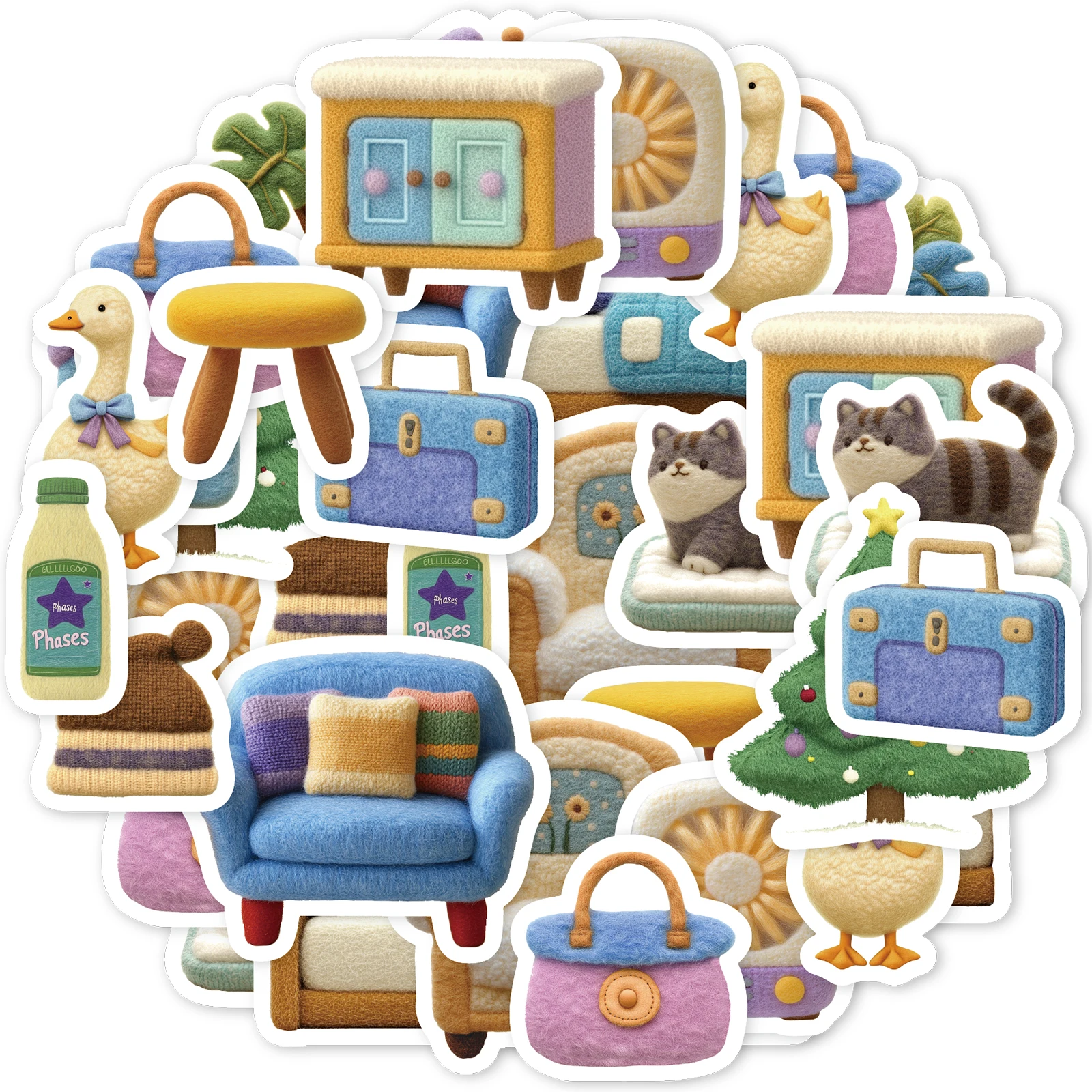 

30pcs Cute Felt Stickers Set for Laptops, Phone Cases, Albums, Water Bottles, Suitcases, Home Decor, Party Supplies, Kids Gifts