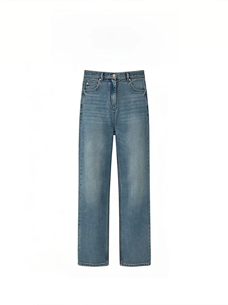 

High Waist Straight Leg Jeans Women's Vintage Washed Bleach Loose Slimming Casual Commuter Style Spring Summer Denim Pants