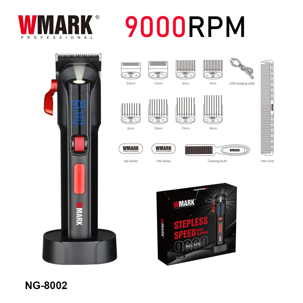 WMARK Professional Electric 9000rpm Hair Clipper Magnetic Combs Base Charger Barber Hair Salon Trimmer for Man NG-8002