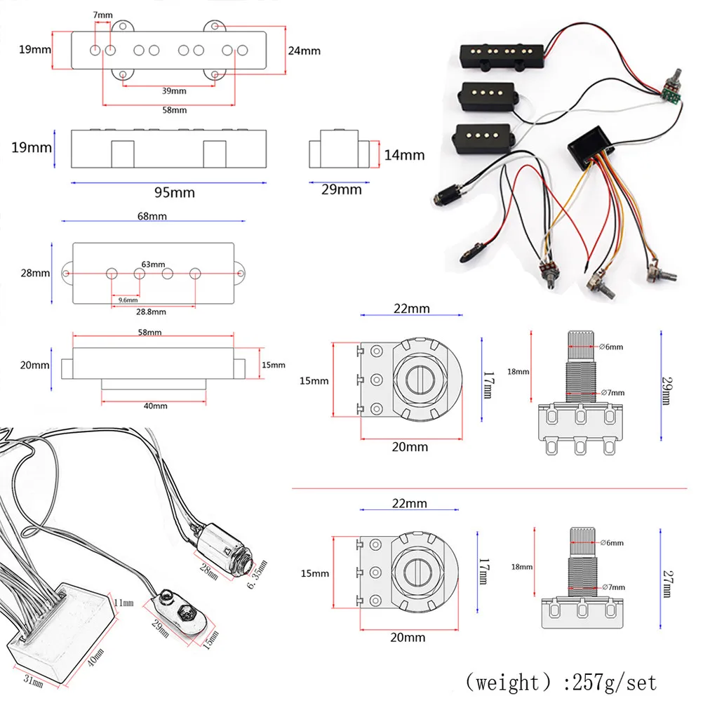3 Band Equalizer Preamp Bass Guitar Wiring Harness Jb Pickup Set System-Iii 5 Potentiometers Active Bass Pickup - view 3