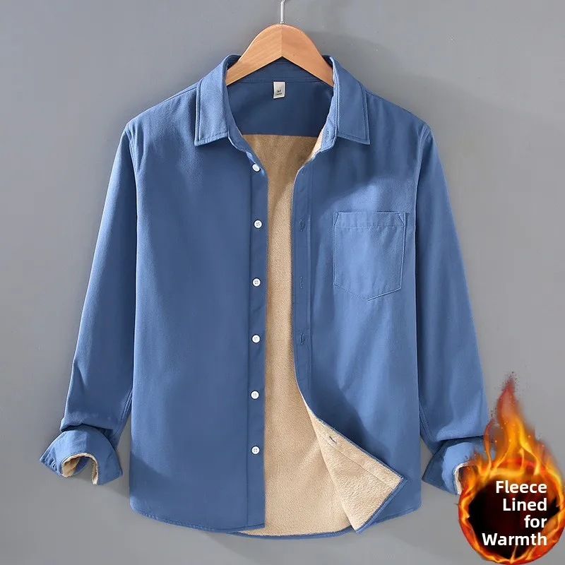 

Retro Japanese Sle Thiened Pure Cotton Casual Loose Men's irt Autumn Warm Base Layer Cotton Jaet Trendy Outerwear