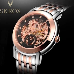 SKROX Japanese Automatic Movement Man Watch Skeleton Mechanical Waterproof Male Wrist Watches Stainless Steel Diamonds Clockwork