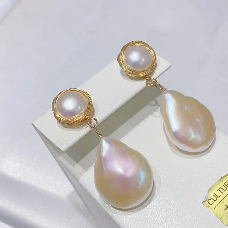 

SGARIT Irregular Baroque Pearls Earrings 14k Filled Gold Natural Freshwater Pearls For Women Dangle Stud Earrings