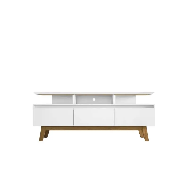 

Подставка для телевизора 70,86 дюйма с ножками из массива дерева и 6 отделениями для хранения вещей с белой отделкой для мультимедиа и организации