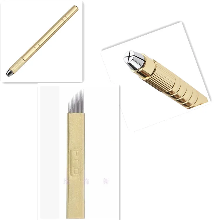 Oro Microblading Pen Set con 5 Pcs Ago Trucco Permanente Della Macchina Della Penna per il Labbro e Sopracciglio Del Tatuaggio Attrezzature