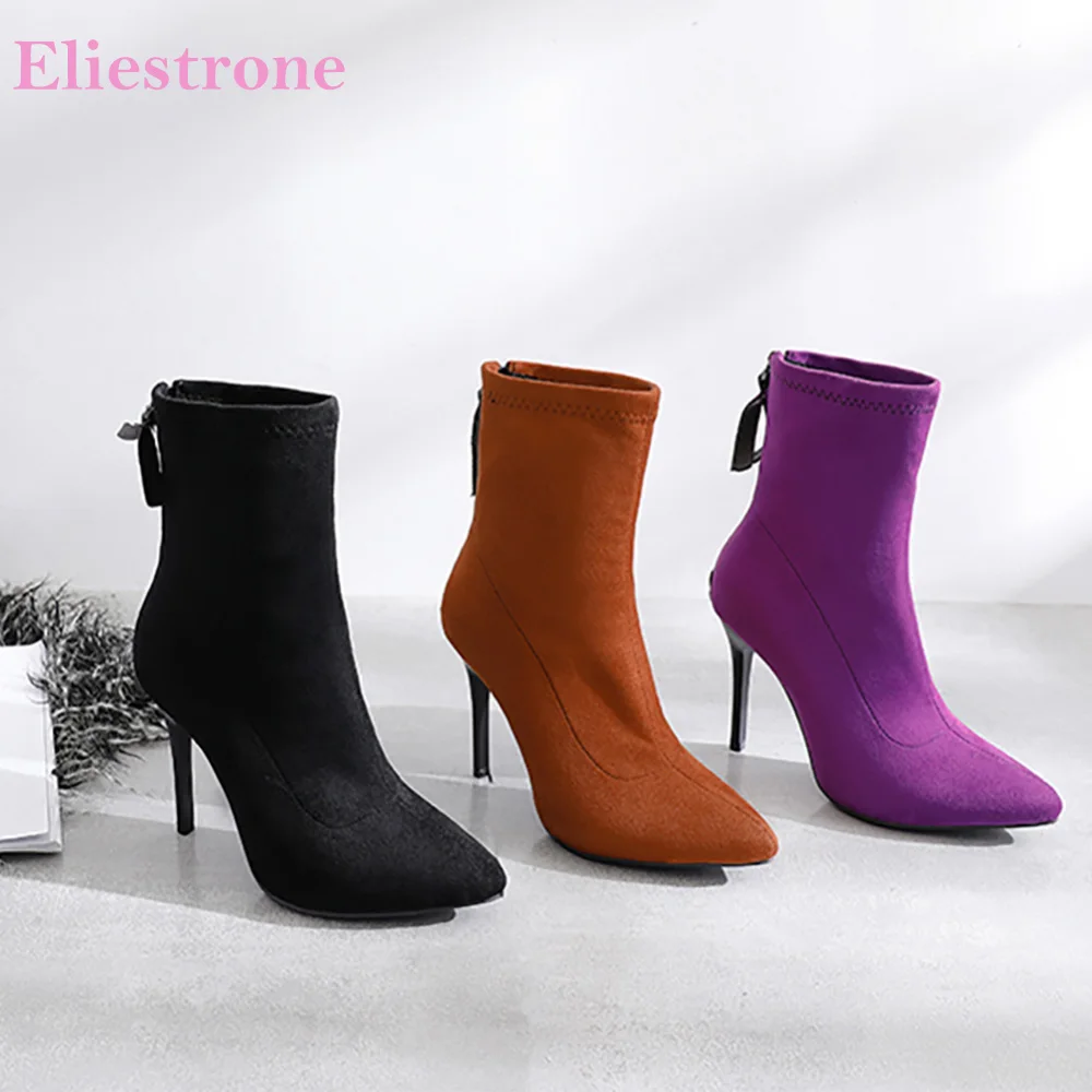 Hot  Brand New Mature Purple Black Women Ankle Nude Boots 4 Inch High Heels Lady Party Shoes LA249 Plus Big Size 11 43 46 48