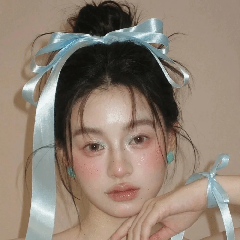 Sweet Bow Ribbon Hair Clip Satin Ballet Style Extra Long Spring Clip Oversized Solid Color Flowing Ribbons Hairpins Women