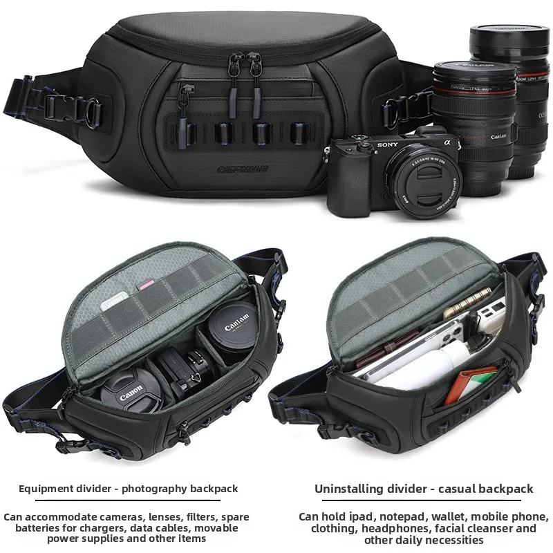Waterproof one-shoulder men's breast bag, ,fashionable one-shoulder photo bag, micro-single storage bag.